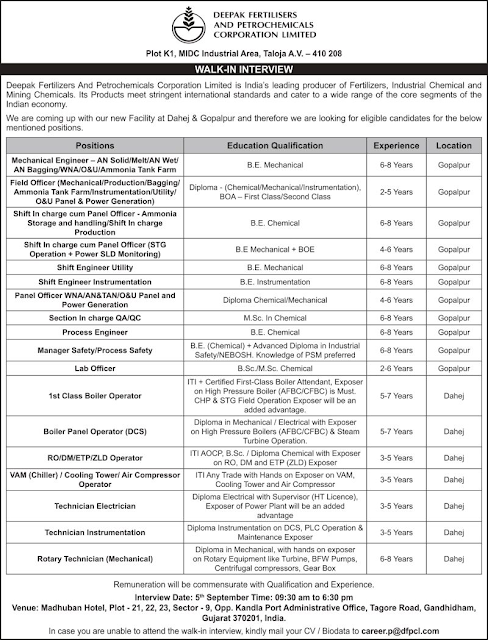 Deepak Fertilisers Walk-In Interview 2025