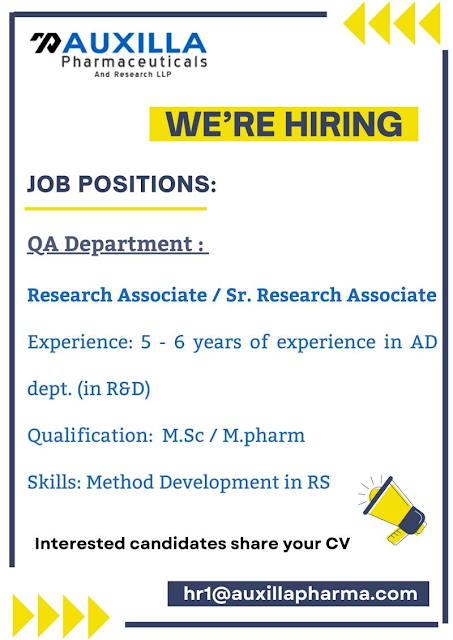 Auxilla Pharmaceuticals Hiring 2025