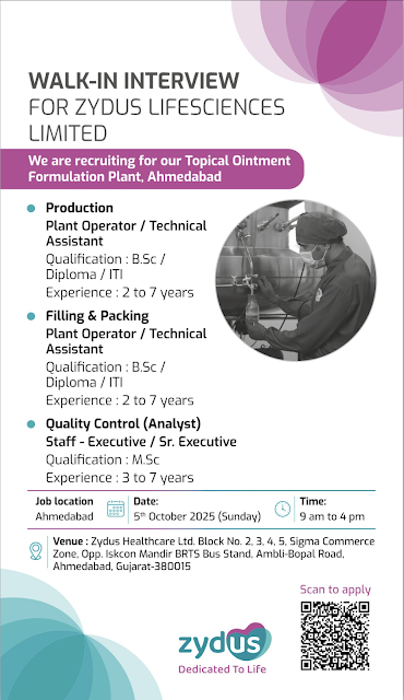 Zydus Lifesciences Walk-In Interview 2025