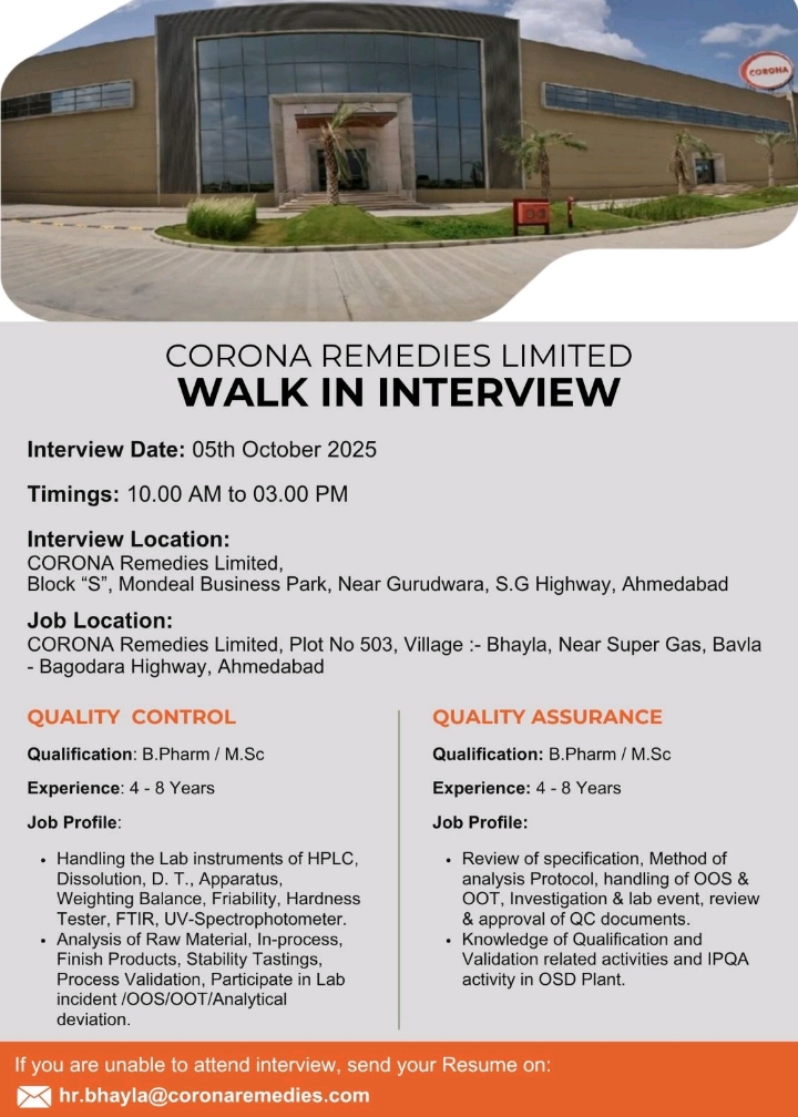 Quality Control & Quality Assurance Jobs in Ahmedabad