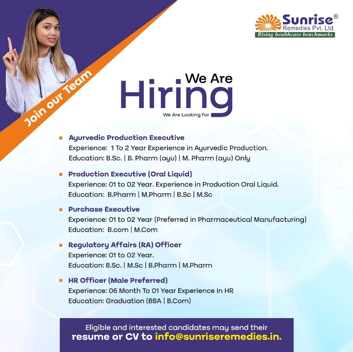 Sunrise Remedies Hiring 2025