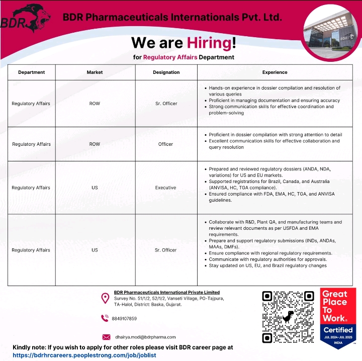 BDR Pharma Latest Vacancy 2025