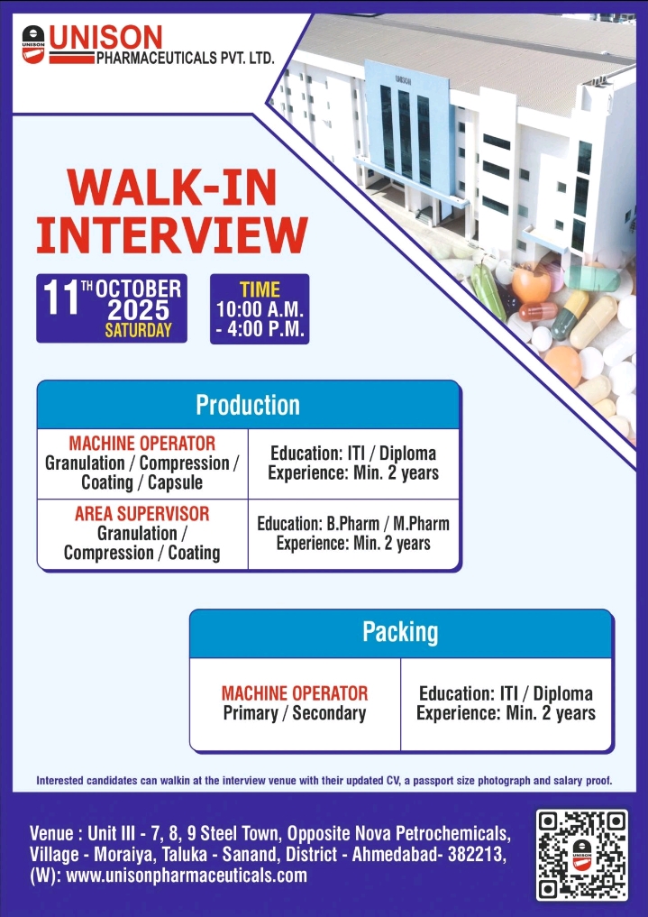 Unison Pharmaceuticals Walk-In Interview 2025